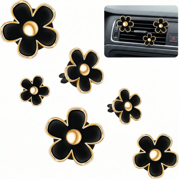 6 Pcs Daisy Flower Air Vent Clip Accessories Air Conditioning Outlet Clip Car Air Freshener Dashboard Accessories Charm Car Inter Decor(2.5 cm 3 cm 3.3 cm Black)