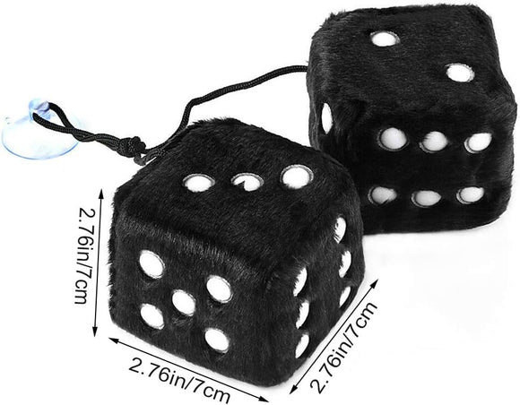 2.75” Fuzzy Dice with Leather Dots Retro Car Mirror Hanging Accessories for Car Decoration (Black)