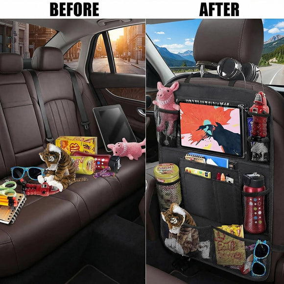 Car Backseat Organizer with 10 Table Holder 9 Storage Pockets Seat Back Protectors Kick Mats for Kids Toddlers Travel Accessories 2 Pack