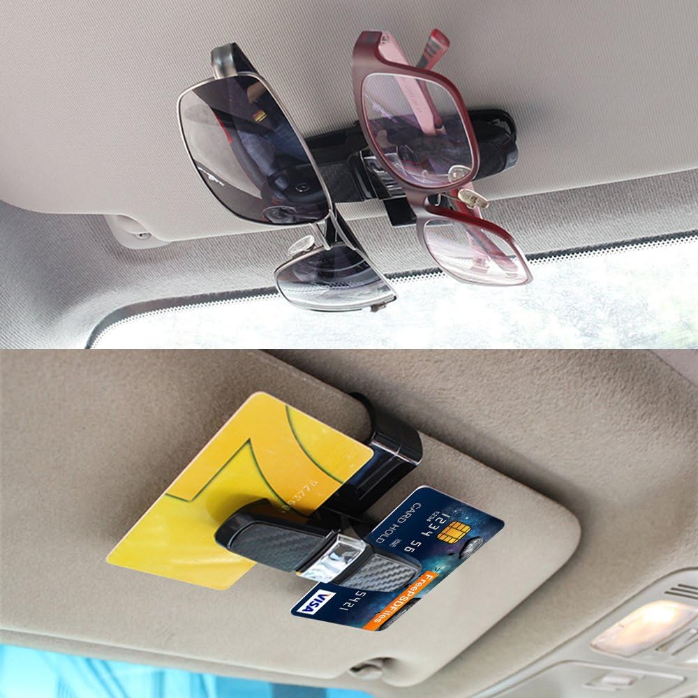 2 Pack Glasses Holders for Car Sun Visor, Sunglasses Eyeglasses Mount with Ticket Card Clip - Black