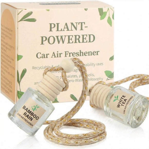 Car Air Freshener Oil Diffuser - Hanging Long Lasting Scent for Car & Home Essential Oil Freshener with Adjustable FragranceBamboo Rain+White Tea