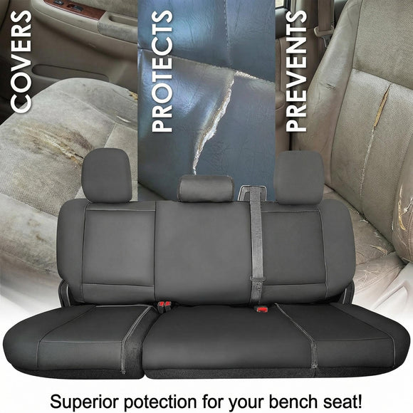 Bench Seat Cover Fits All Full-Size Silverado F-150 Ram Sierra Titan Tundra Pickup Trucks; Folding Bench or Standard Bench Seats; Premium Faux Leather Black (1370036LT)