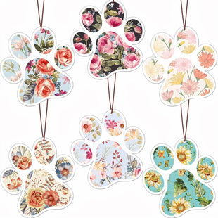 12 Pack Car Air Freshener Dog Paw Shape Hanging Pet Lovers Funny Cute Spring Car Scents Air Freshener Rearview Mirror Pendant Cute Pet Odor Eliminating Mixed Scents