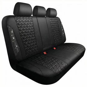 Bling Back Seat Cover Waterproof Leather Bench Rear Seat Cover Shining Diamond Truck Glitter Crystal Sparkly Rhinestone Universal Fit Armrest Automotive Kid Women Girl Black Diamond