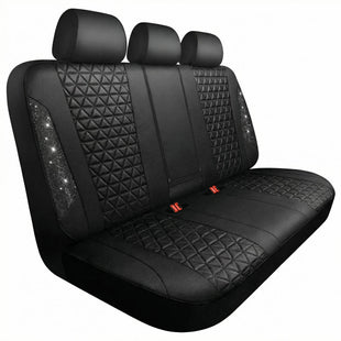 Bling Back Seat Cover Waterproof Leather Bench Rear Seat Cover Shining Diamond Truck Glitter Crystal Sparkly Rhinestone Universal Fit Armrest Automotive Kid Women Girl Black Diamond
