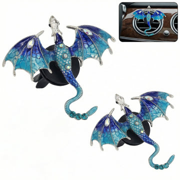 Bling Wyvern Car Air Freshener Vent Clips 2pcs Alloy Blue Enamel Dragon Vent Clips Car Accessories Refillable Car Diffuser with Felt Mads Coffee Fragrance Tablets