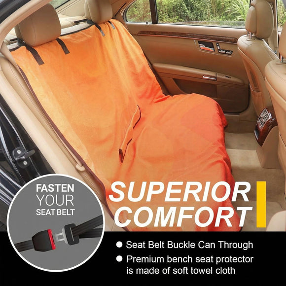 Back Seat Cover for Car Trucks Van SUV Waterproof Rear Bench Towel Seat Covers for Dogs and Kids Automotive Backseat Protector (Orange)