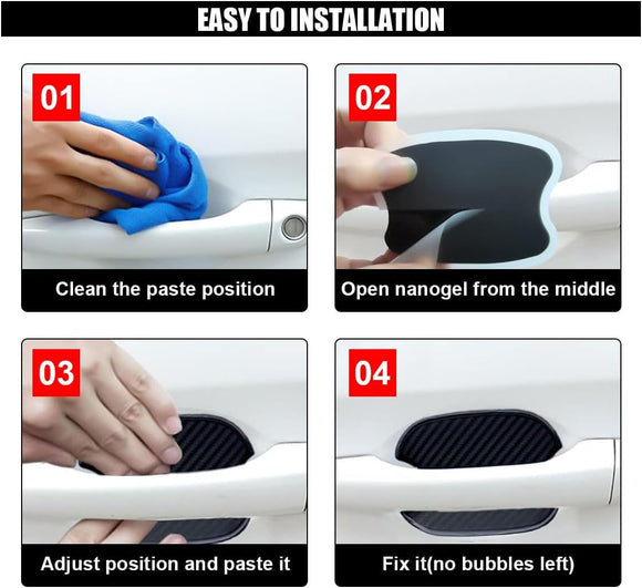 4PCS Car Door Handle Cup Scratch Protectors TPU Carbon Fiber Door Bowl 3D Sticker Universal Door Handle Protective Film for Most Cars (Medium)