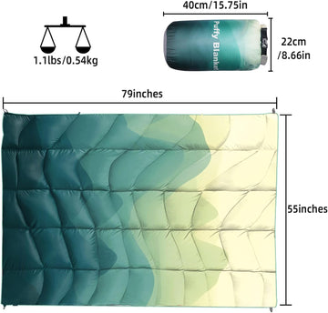 Outdoor Puffy Camping Blanket Lightweight Down Alternative Puffy Printed Camping Large Ultra Warm Hammock Top Quilt Waterproof Blanket for Traveling Picnic Beach Party Cold Weather (Green Mountain) - 0
