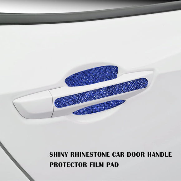 8pcs Bling Car Door Handle Protector Stickers Crystal Rhinestone Glitter Car Door Handles Cup Scratch Protectors Decals Universal (Blue)