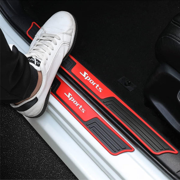 4PCS Car Door Sill Plate Protectors Auto Door Entry Guards Sill Scuff Cover Panel Step Protector PVC Rubber Anti-Scratch Front Rear Door Pedal Car Accessories for Most Vehicles (Red/Sport)