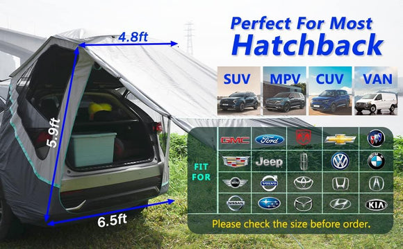 SUV Tailgate Tent with Poles &Three Sides Awning Shade & Transmittance Mosquito Net Hatchback Camping Sunproof Car Tenting Universal SUV Windproof Camping Gear Tent Outdoor Travel