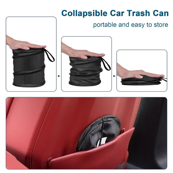 Car Trash Can 2 Packs Mini Collapsible Pop-up Car Garbage Can Waterproof Hanging Car Trash Bag with Velcro Car Trash Bin Black