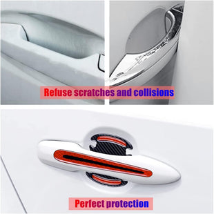 8pcs Universal Carbon Fiber Texture Car Door Handle Scratch Protector Cover - Reflective Stickers (Red)