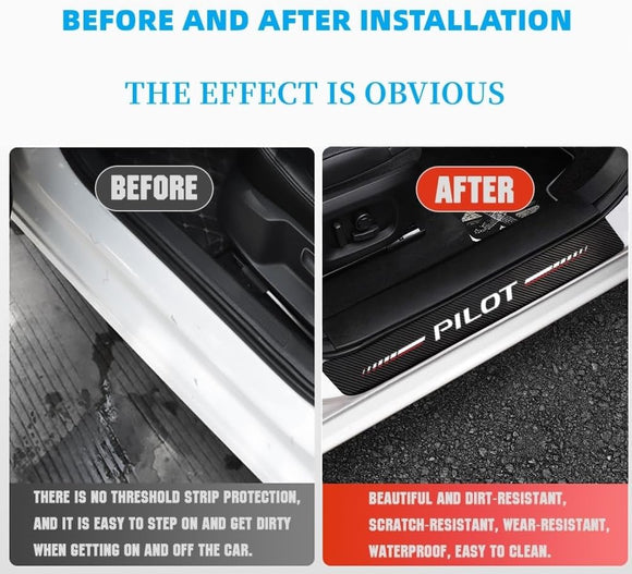 4Pcs Car Door Sill Protector for Pilot Accessories Fit for Pilot Carbon Fiber Leather Door Sill Sticker Decoration Scuff Plate Sticker for Auto SUV