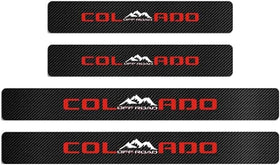 4Pcs Car Door Sill Protector Reflective 4D Carbon Fiber Leather Sticker Decoration Door Entry Guard Accessories Compatible with Colo4x4rado Off Road (Red)