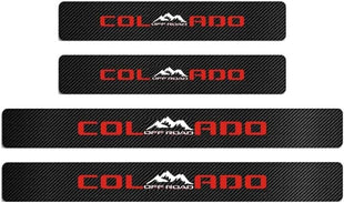 4Pcs Car Door Sill Protector Reflective 4D Carbon Fiber Leather Sticker Decoration Door Entry Guard Accessories Compatible with Colo4x4rado Off Road (Red)