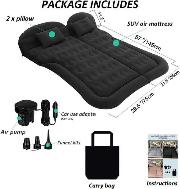 SUV Air Mattress Camping Bed Cushion Pillow Inflatable Thickened Car Air Bed Mattress with Electric Air Pump Portable Sleeping Pad for Travel Camping Upgraded Version Black