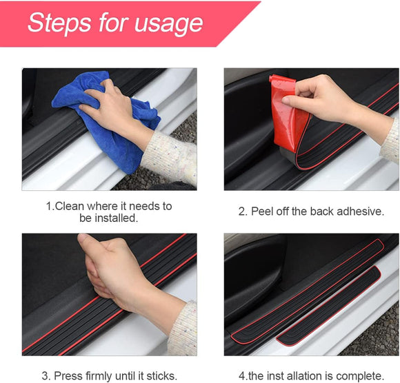 4PCS Car Door Sill Plate Protectors Auto Door Entry Guards Sill Scuff Cover Panel Step Protector PVC Rubber Anti-Scratch Front Rear Door Pedal Car Accessories for Most Vehicles (Red/Sport)