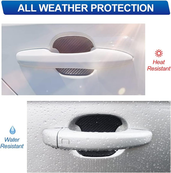 Car Handle Cup Scratch Protector 4PCS TPU Carbon Fiber Texture Door Bowl 3D Sticker Universal Fit Handle Paint Cover Guard