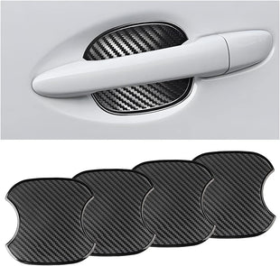 4Pcs Car Door Handle Stickers 3D Carbon Fiber Texture Auto Door Cup Protective Film TPU Scratch Protector Cover Guard Pad Vehicle Door Bowl Paint Cover Universal for Most Models (3.743.93)