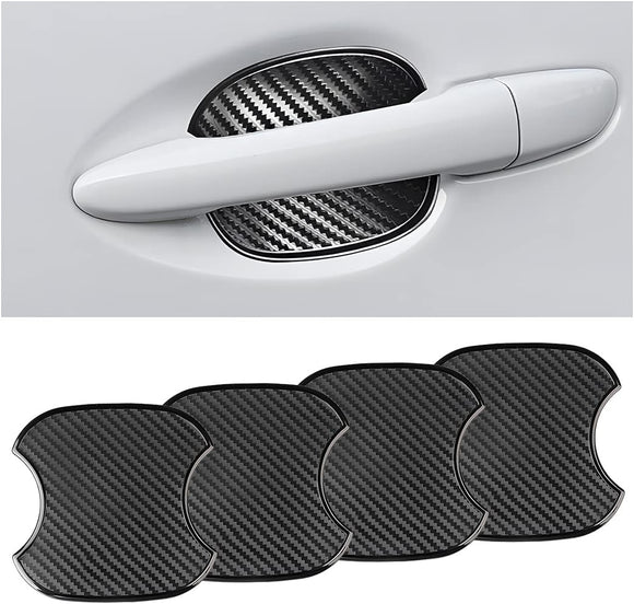 4Pcs Car Door Handle Stickers 3D Carbon Fiber Texture Auto Door Cup Protective Film TPU Scratch Protector Cover Guard Pad Vehicle Door Bowl Paint Cover Universal for Most Models (3.743.93)