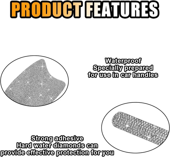 Bling Car Door Handle Protector Bling Auto Doors Handles Sticker Anti-Scratch Universal Car Door Handle Protective Cover Shiny Rhinestone Auto Decor Accessories for Women (White)