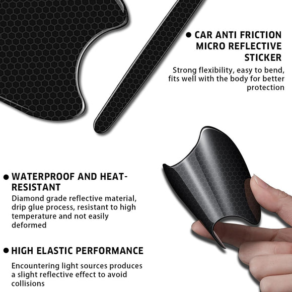4Pcs Reflective Car Door Handle Bowl Sticker Car Door Handle Protective Sticker Anti-Scratch (Black 8Pcs)