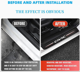 4Pcs Car Door Sill Protector for Civic Accessories Fit for Civic Carbon Fiber Leather Door Sill Sticker Decoration Door Sill Scuff Plate Sticker for Auto SUV - 0