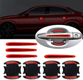 8pcs Universal Carbon Fiber Texture Car Door Handle Scratch Protector Cover - Reflective Stickers (Red)