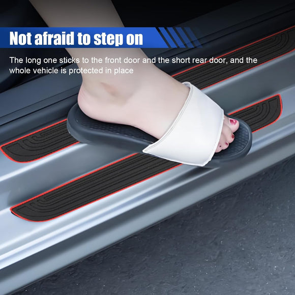 4PCS Car Door Sill Protector Anti-Scratch Car Door Edge Guard Waterproof Door Sill Stickers Front/Rear Door Step Guard Door Entry Guard Decoration Accessories for Car Truck SUV (Black/Red)