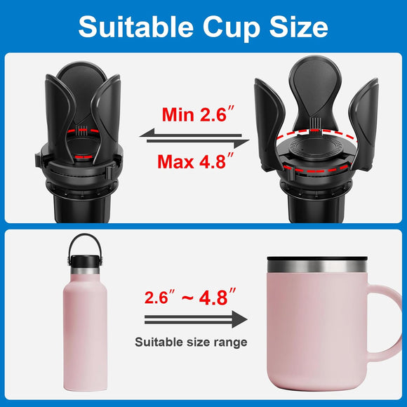 Car Cup Holder Expander Cup Holder Extender Adapter with Expandable Arm and Adjustable Base Compatible with Yeti Ramblers 14-64oz Hydro Flasks 18-64oz Most Coffee Mugs Bottles & Cups