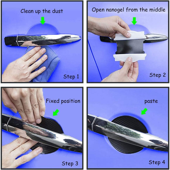 4Pcs Car Door Handle Protective Films Universal 3D Carbon Fiber Car Door Handle Paint Protection Film for Grip Recesses(S)