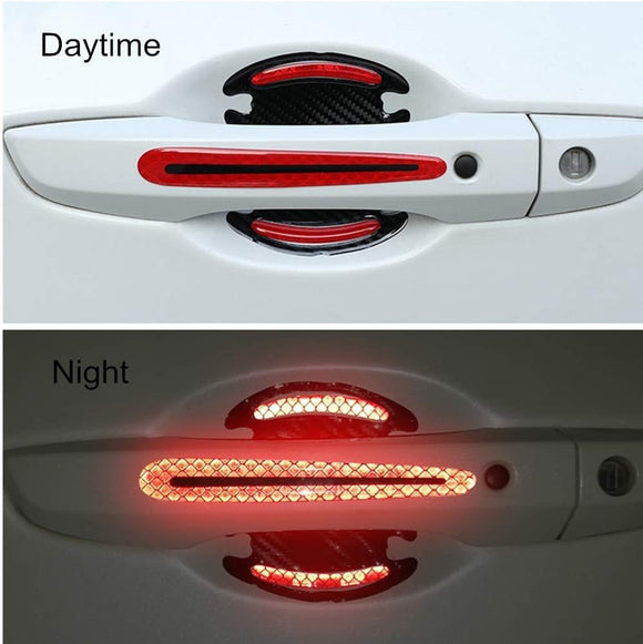 Car Door Handle Protector Reflective Sticker Universal Auto Carbon Fiber Door Handle Anti Scratch Cover Guard 8PCS Red