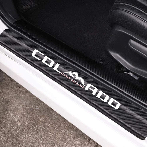 4Pcs Car Door Sill Protector Reflective 4D Carbon Fiber Leather Sticker Decoration Door Entry Guard Accessories Compatible with Colo4x4rado Off Road (White)