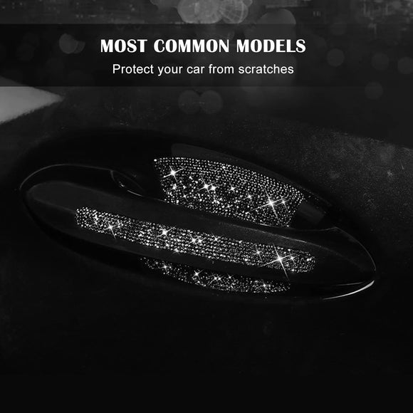8pcs Bling Car Door Handle Protector Stickers Crystal Rhinestone Glitter Car Door Handles Cup Scratch Protectors Decals Universal (Black)