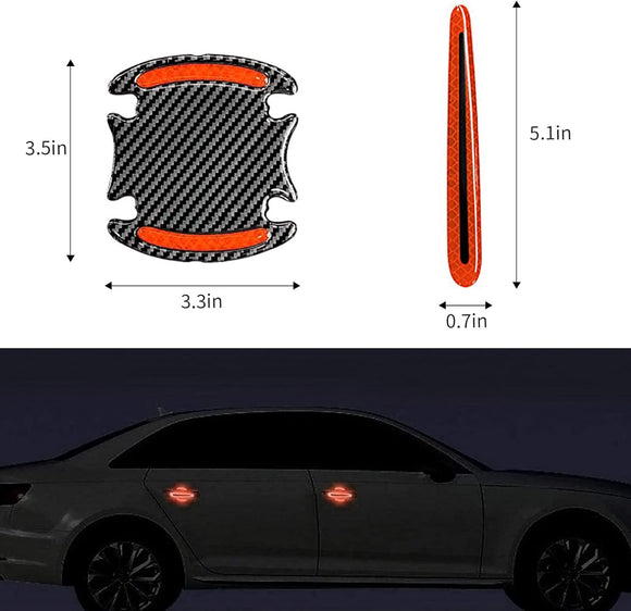 Car Door Handle Protector Reflective Sticker Universal Auto Carbon Fiber Door Handle Anti Scratch Cover Guard 8PCS Red