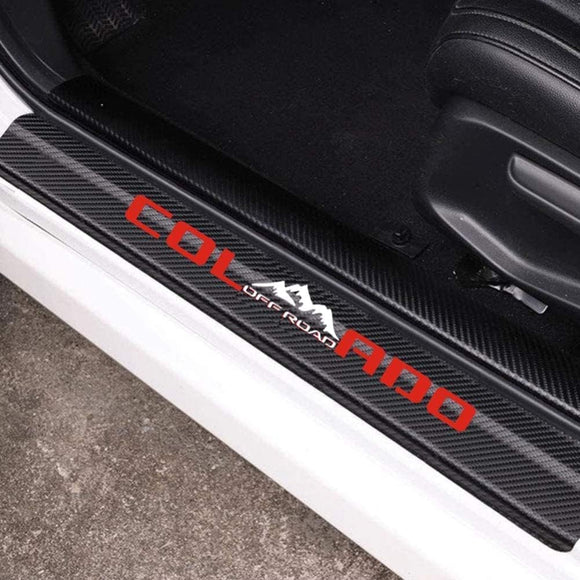 4Pcs Car Door Sill Protector Reflective 4D Carbon Fiber Leather Sticker Decoration Door Entry Guard Accessories Compatible with Colo4x4rado Off Road (Red)