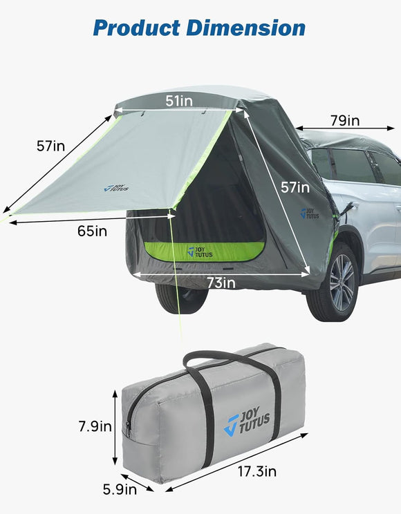 SUV Tailgate Tent with Awning Shade Car Roof Canopy and Poles Water Resistant Camping Tent Outdoor Travel Preferred Universal Fit Most SUV- Green