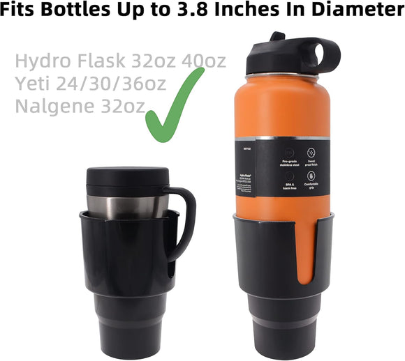 Large Car Cup Holder Adapter Compatible with Hydro Flask 32oz 40oz 50/50 Flask Yeti 24/30/36oz Nalgene 32oz Coffee Mugs - Car Interior Accessory Big Bottles Car Cup Holder (Up to 3.8 Inches)