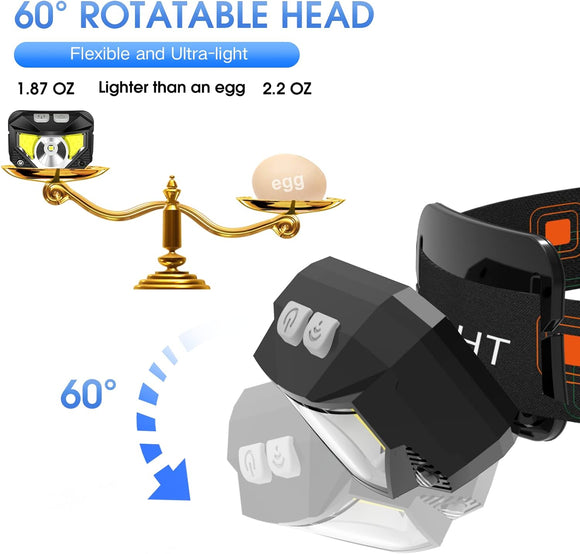 Headlamp Flashlight Lumen Ultra-Light Bright LED Rechargeable Headlight with White Red Light 2-Pack Waterproof Motion Sensor Head Lamp 8 Modes for Outdoor Camping Running Hiking Fishing