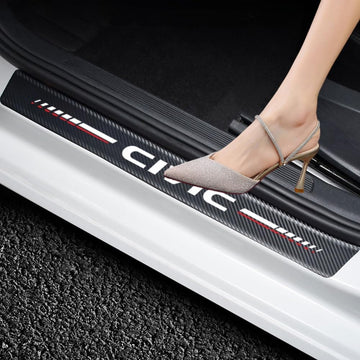 4Pcs Car Door Sill Protector for Civic Accessories Fit for Civic Carbon Fiber Leather Door Sill Sticker Decoration Door Sill Scuff Plate Sticker for Auto SUV