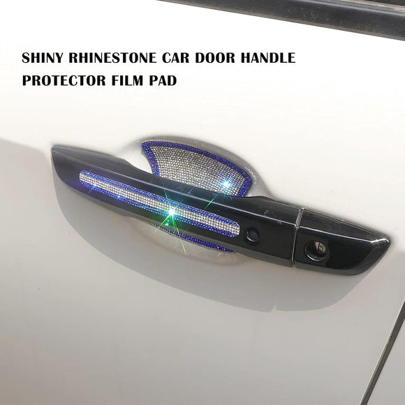 8pcs Bling Car Door Handle Protector Stickers Crystal Rhinestone Glitter Car Door Handles Cup Scratch Protectors Decals Universal (White & Blue)