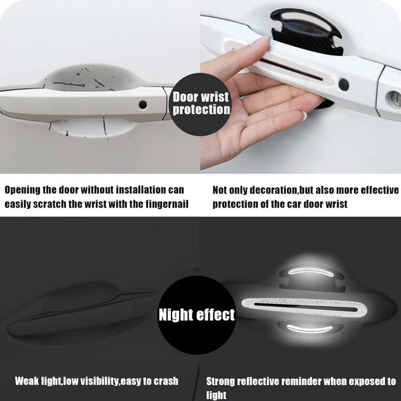 8Pcs Car Door Handle Protector Reflective Sticker 3D Carbon Fiber Universal Door Handle Scratch Protector Cover Self-Adhesive & Non-Marking Paint Guard Protective Films (White)