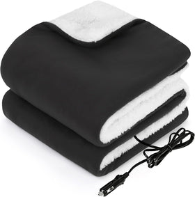 12-Volt Heated Car Blanket Portable Electric Blanket with 3 Heating Levels & 4 Hours Auto Off for Car Truck SUV RV or Camping Machine Washable 59 X 43 Charcoal