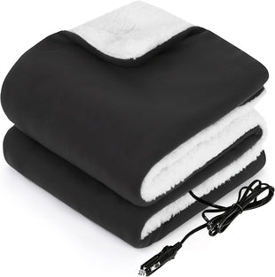 12-Volt Heated Car Blanket Portable Electric Blanket with 3 Heating Levels & 4 Hours Auto Off for Car Truck SUV RV or Camping Machine Washable 59 X 43 Charcoal