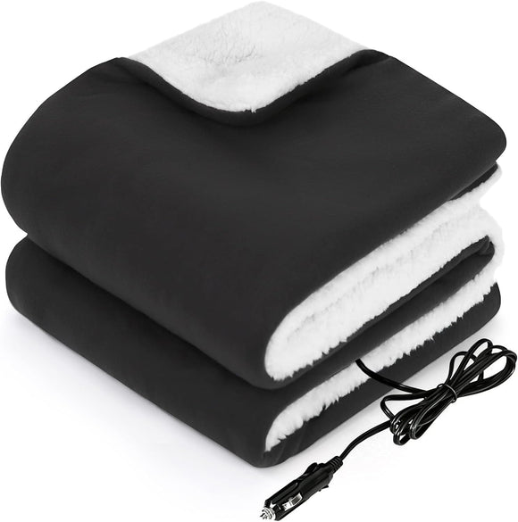 12-Volt Heated Car Blanket Portable Electric Blanket with 3 Heating Levels & 4 Hours Auto Off for Car Truck SUV RV or Camping Machine Washable 59 X 43 Charcoal