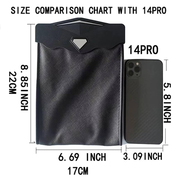 Smart LED Car Trash Can Waterproof Garbage Bag Passenger Side Artificial Leather Storage Pocket Leak Proof Reusable Traveling Portable Offices Toilet Garbage Cans Back Seat Hanging (Black-1pack)