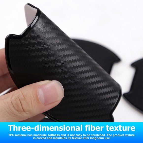 Car Door Handle Cup Scratch Protector 4PCS 3D TPU Carbon Fiber Vehicle Door Bowl Sticker Automotive Door Handle Paint Protective Film Cover Accessories Universal for Most Cars (Medium)
