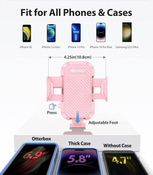 Phone Holders for Your Car [Super Suction Power & No-Wobbling] Universal Cell Phone Mount Dashboard Windshield Vent Long Arm Hands Free Cradle Fit for iPhone, Android - Hot Pink